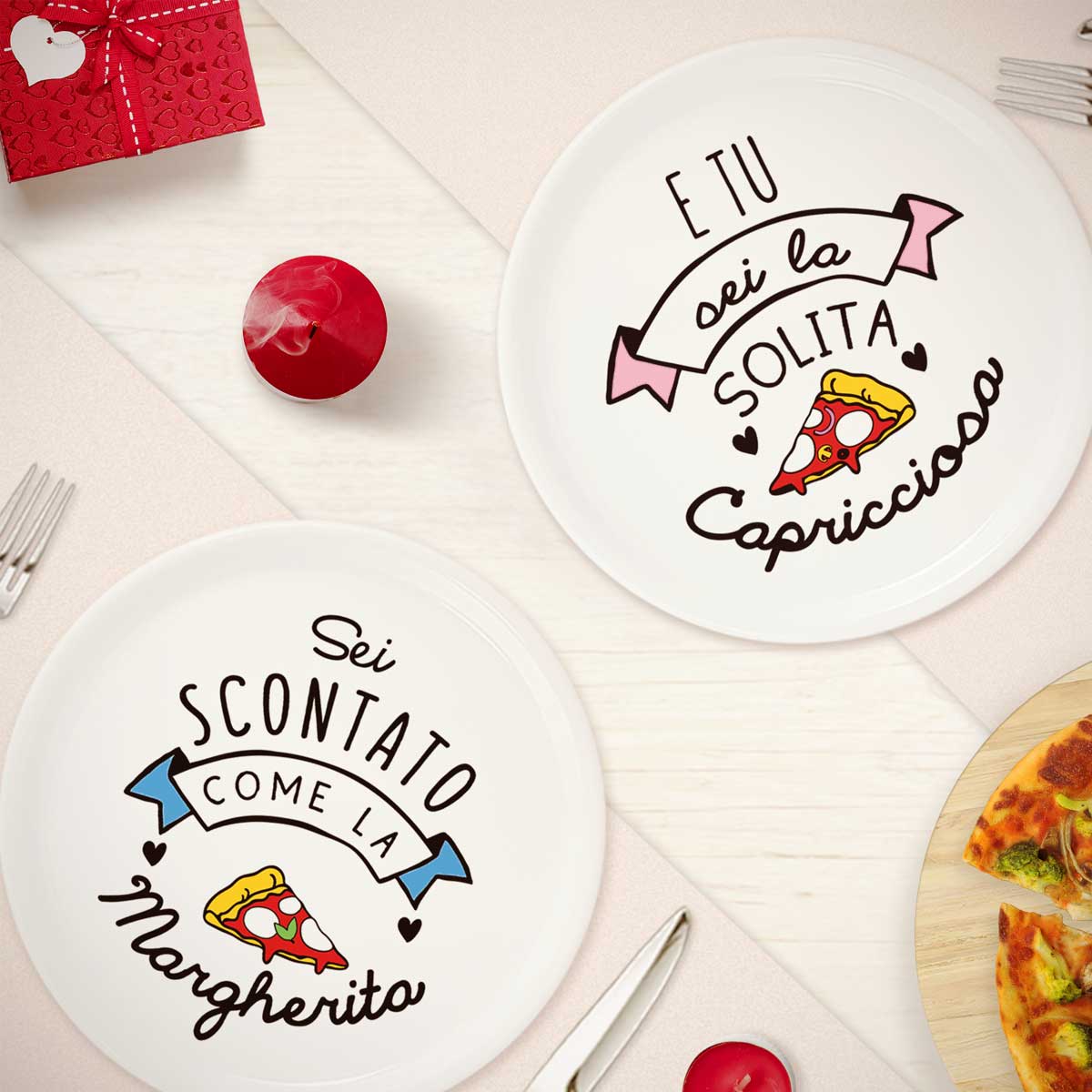 Piatti per pizza personalizzati con scritte, colorati e divertenti