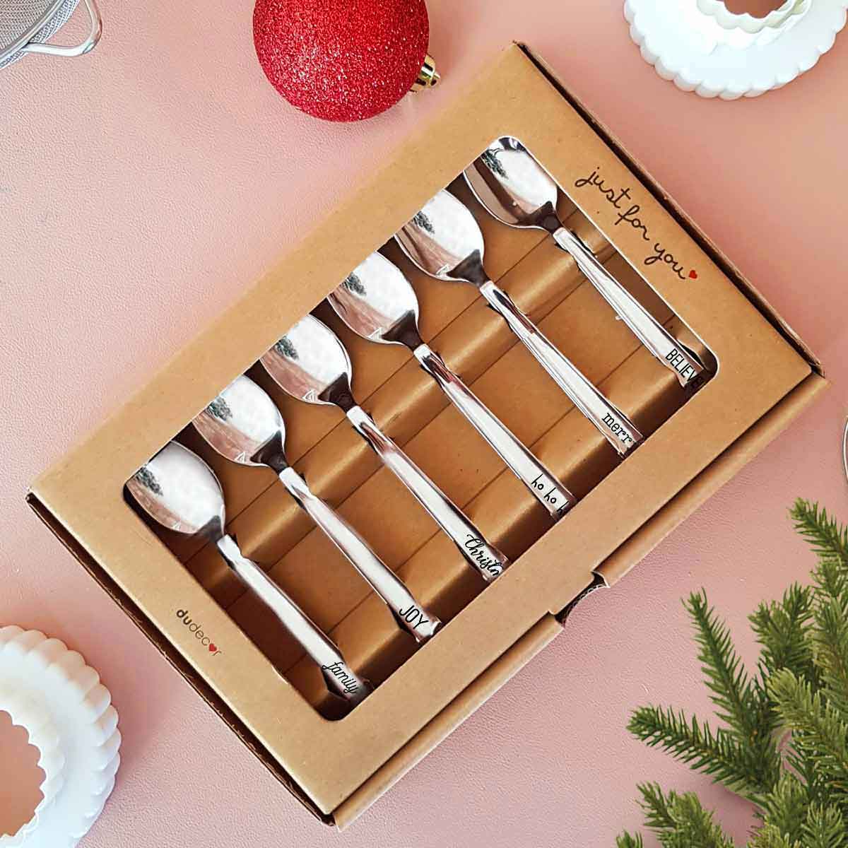 Set 6 cucchiaini da dolce bianco Natale - H.15 cm - Le stelle 