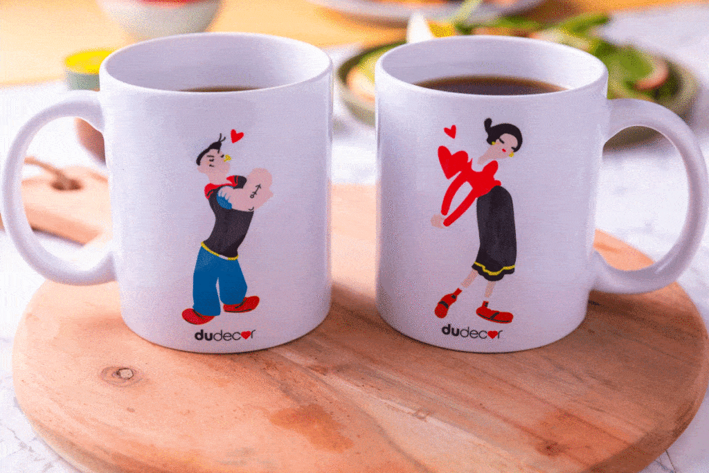 mug personalizzata in ceramica DuDecor Braccio di ferro e Olivia