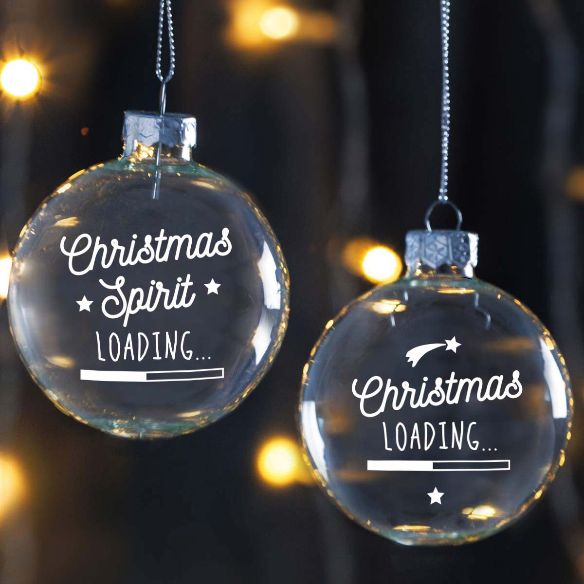 Set 2 Christmas Ball “Christmas Loading + Christmas Spirit Loading” – 12 cm