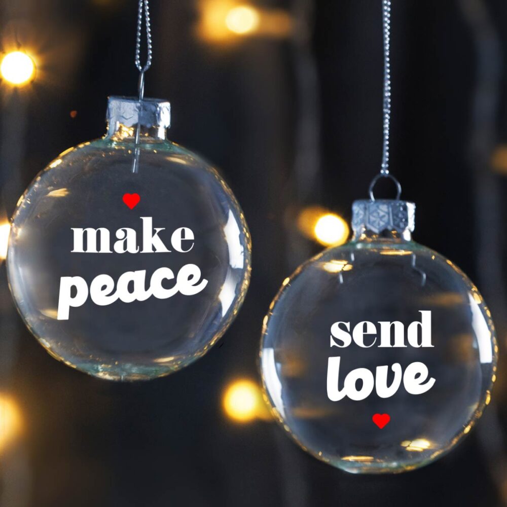 Set 2 Christmas Ball “Make Peace + Send Love” – 12 cm