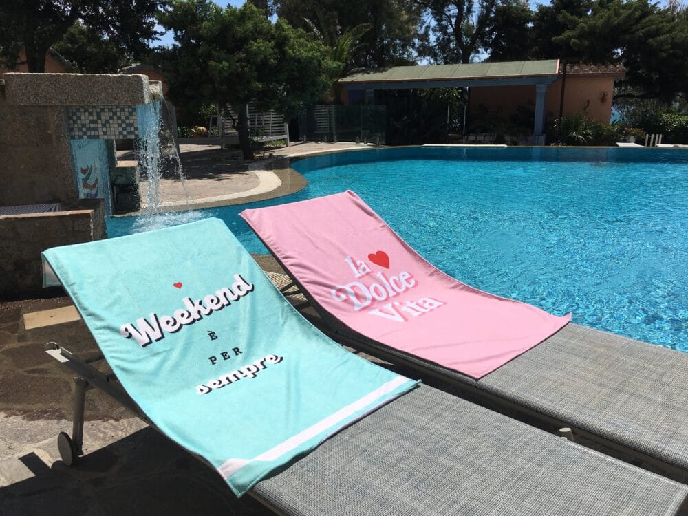 set teli mare coppia Dudecor piscina estate weekend in due